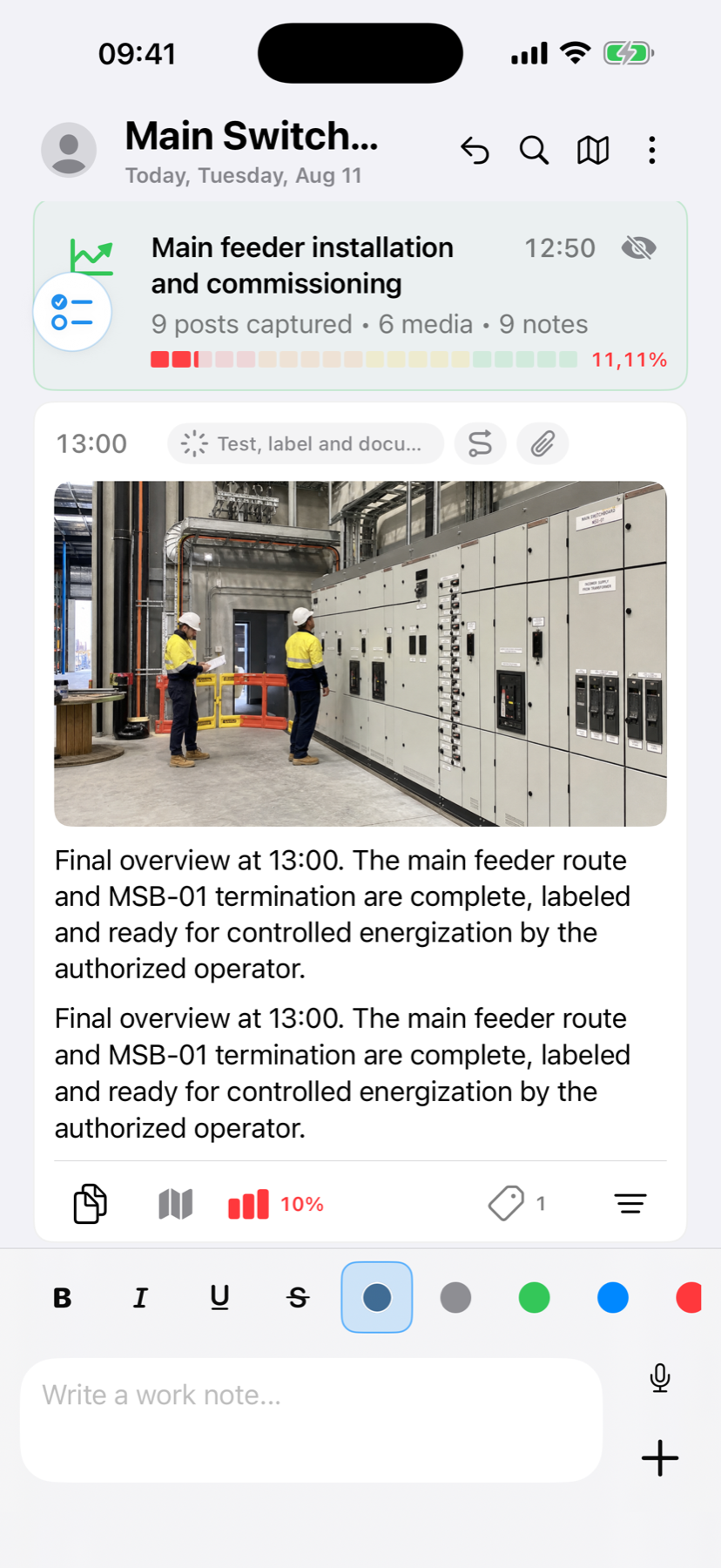 WerkLog Timeline screen