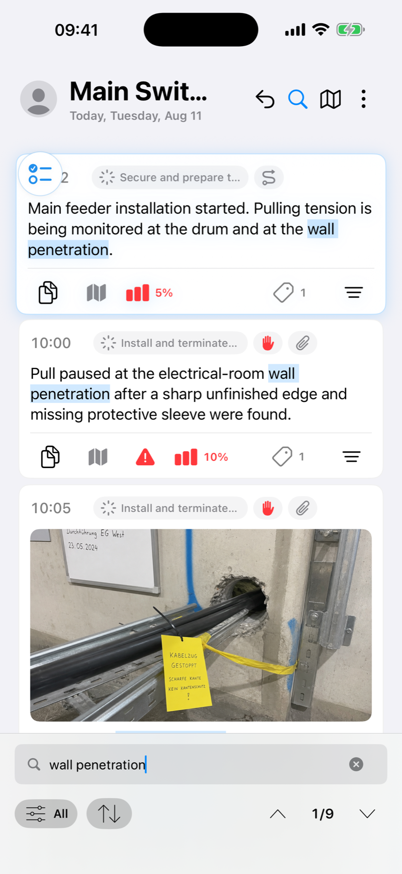 WerkLog Timeline search